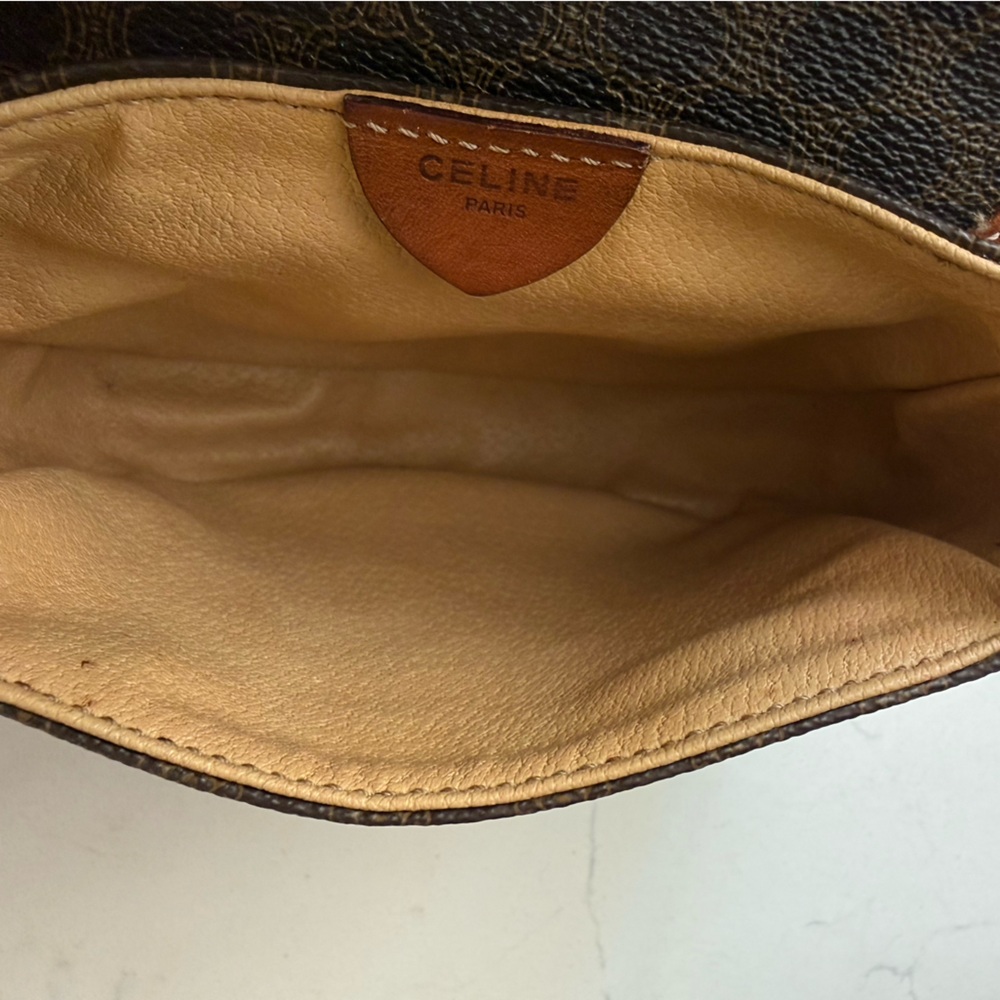 Vintage CELINE Macadam Crossbody Saddle Bag Brown PVC Leather Trim Paris - Picture 13 of 16